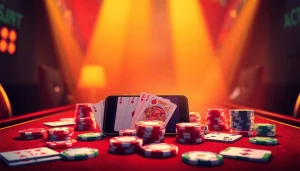Experience the thrill of the top game bài đổi thưởng with a vibrant digital gaming table featuring cards and chips.