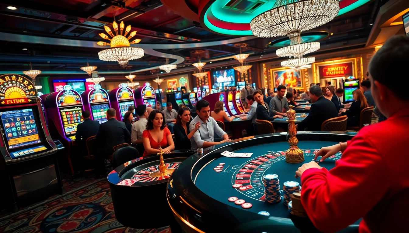 Experience the excitement of deneme bonusu veren siteler as players engage at roulette and poker tables in a vibrant casino atmosphere.