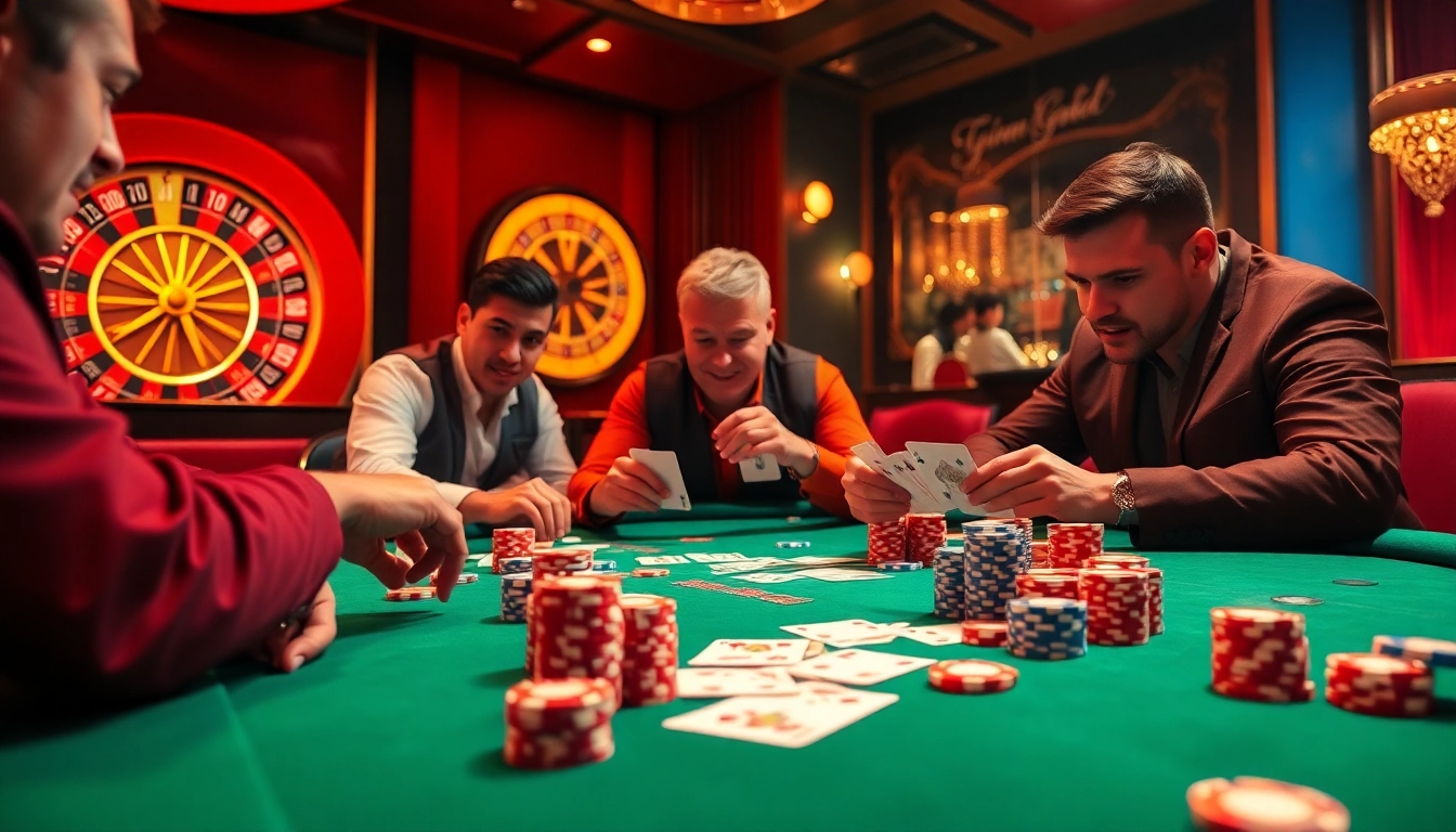 Experience the thrill at cổng 68 game bài with intense poker action and colorful casino elements.