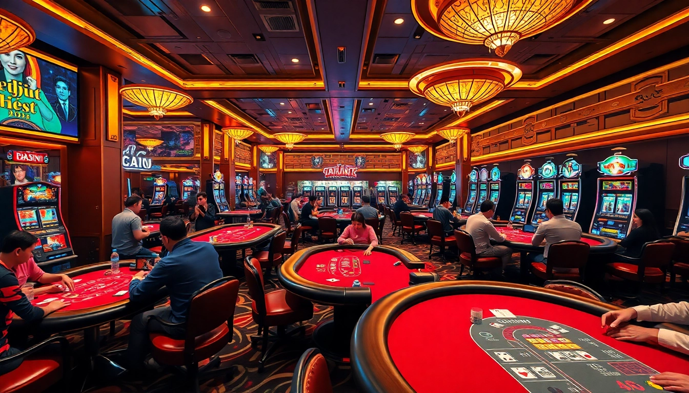 Exciting casino scene at Trang chủ 123B with vibrant gambling tables and players.