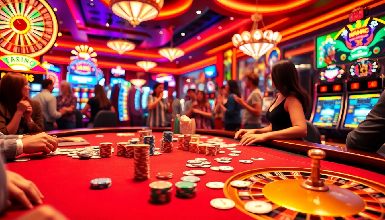 Experience the thrill of gambling at urus9, showcasing a busy casino with players at poker and roulette tables.