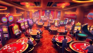 Experience the vibrant atmosphere at Trang chủ 123B with exciting casino games, slot machines, and poker tables.