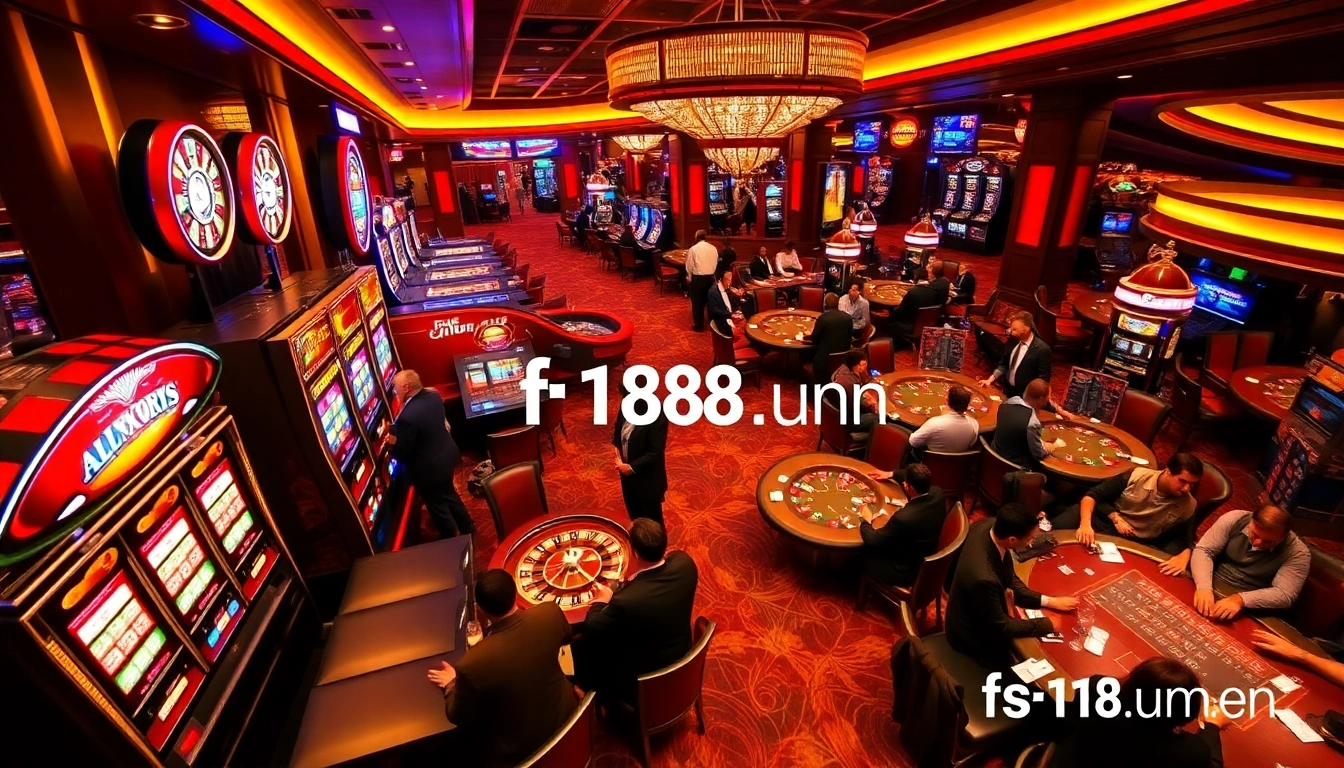 An exciting casino scene at f168.run featuring diverse players at the roulette and poker tables.
